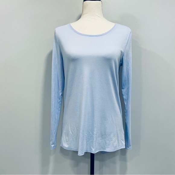 ATHLETA S Light Blue Essence Semi Fit Long Sleeve Split Back Activewear T-Shirt - Picture 12 of 16